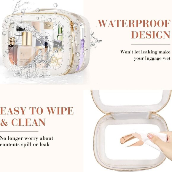 Clear Makeup Bag for Women - Waterproof Travel Toiletry Bag, Transparent Leather - Picture 5 of 7